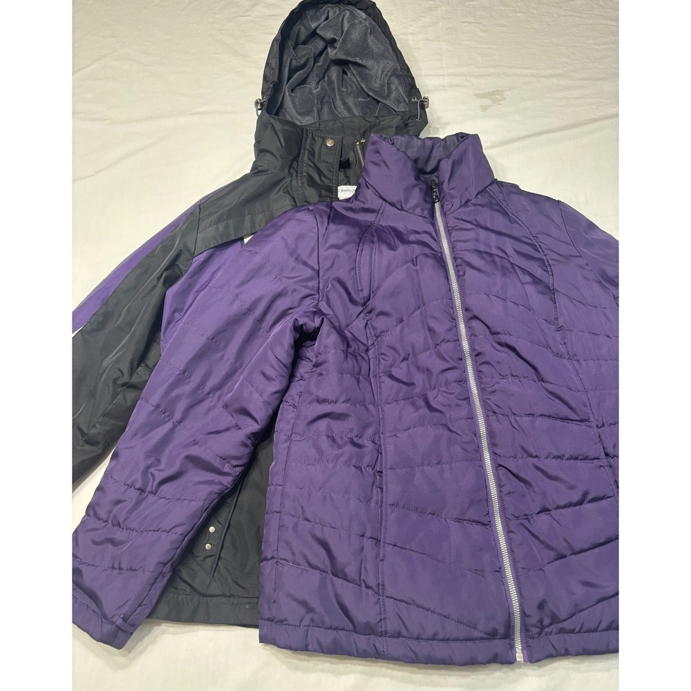St Johns Bay 3-in-1 Systems Jacket Womens Small Black Purple Hooded Puffer Liner - Picture 4 of 13